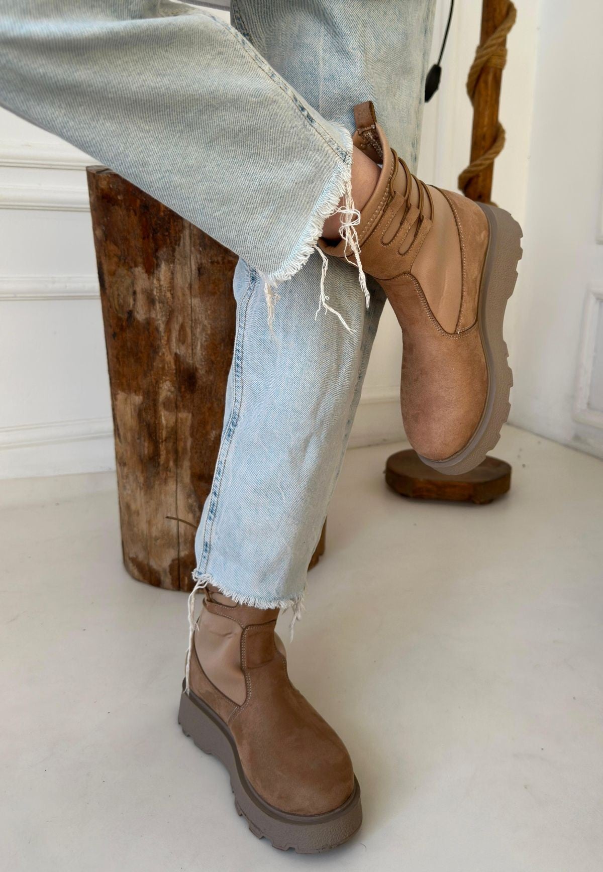 Women's Nude Suede Lace-Up Ankle Boots - STREETMODE ™