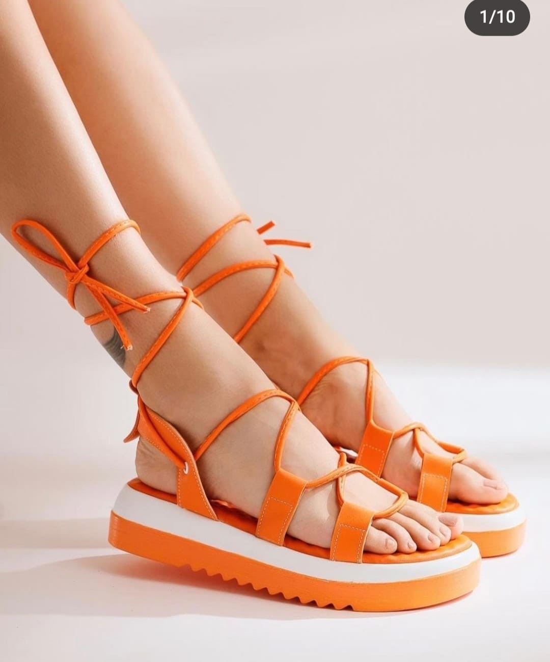 Women's Jiata Orange Skin Lace-Up Sandals - STREETMODE ™