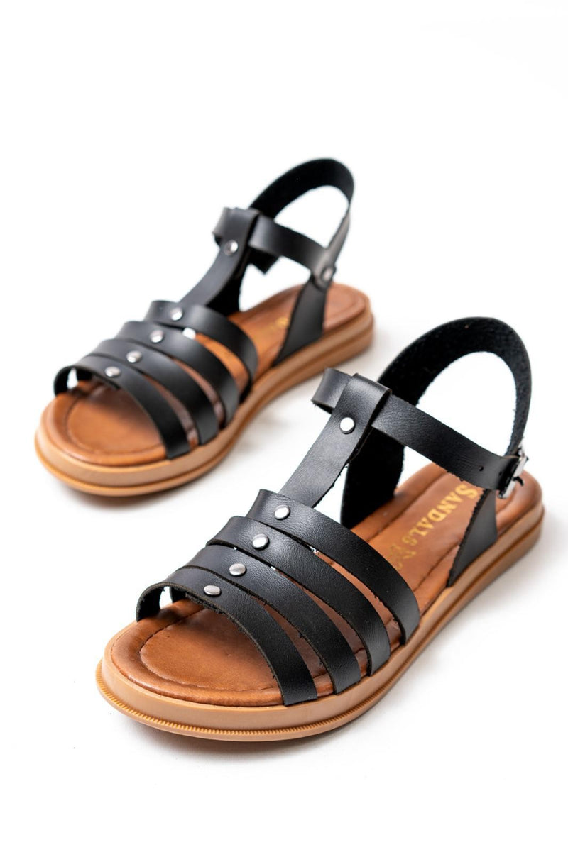 Women's Jikto Black Leather Sandals - STREETMODE ™