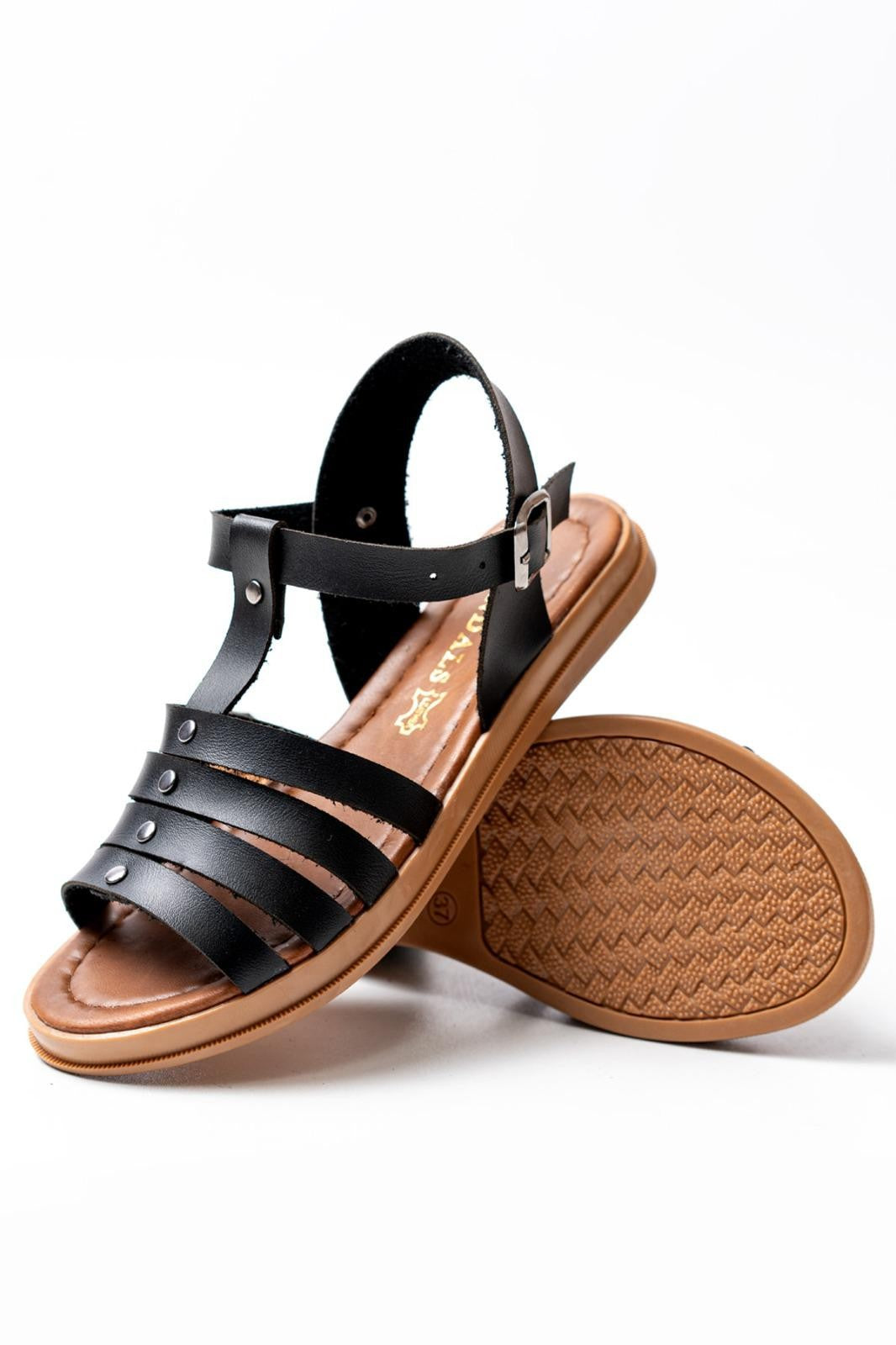 Women's Jikto Black Leather Sandals - STREETMODE ™