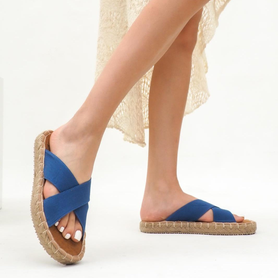 Women's Jinor Blue Linen Espadrille Slippers - STREETMODE ™