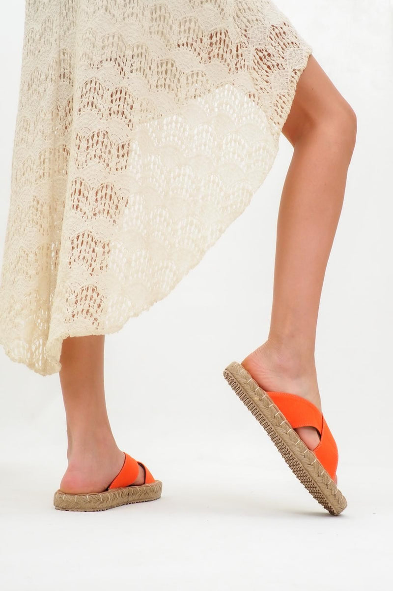 Women's Jinor Orange Linen Espadrille Slippers - STREETMODE ™