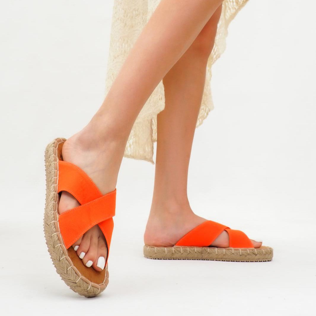 Women's Jinor Orange Linen Espadrille Slippers - STREETMODE ™