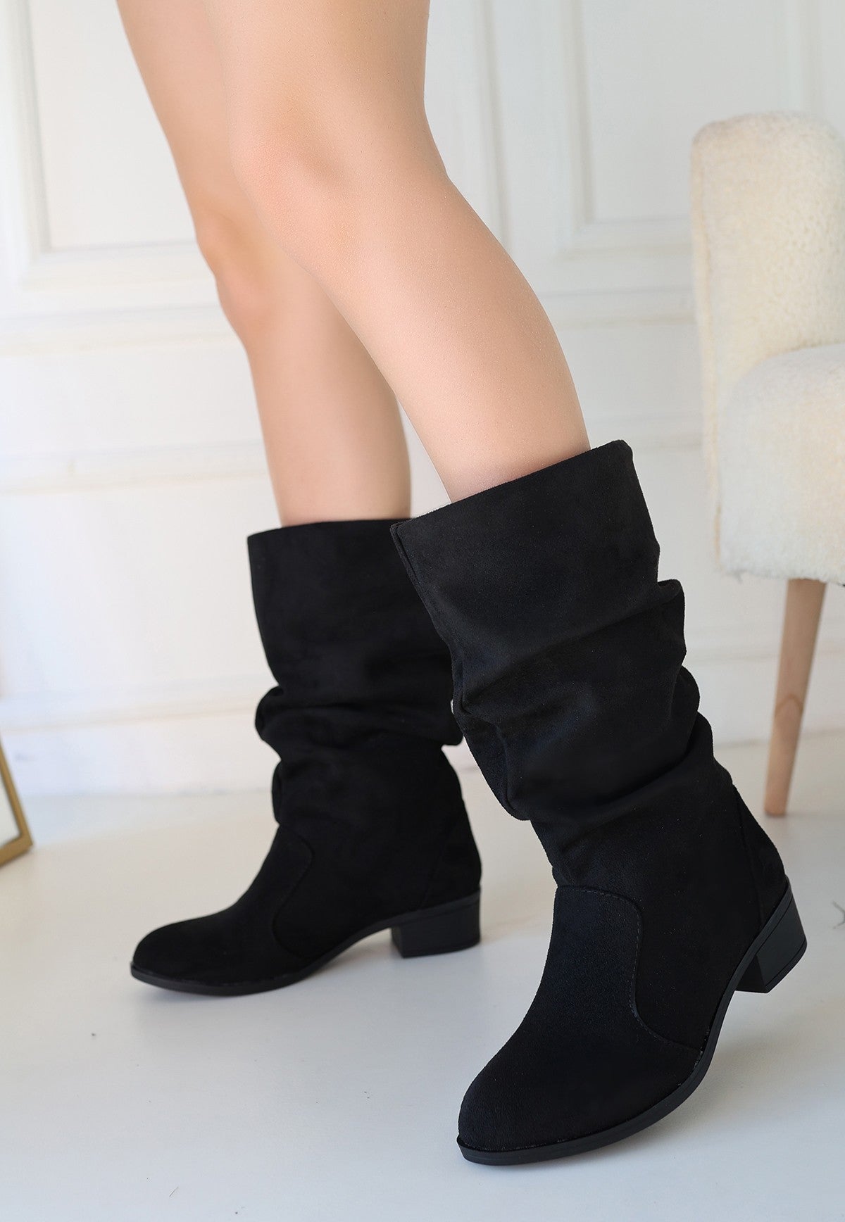 Women's Black Suede High Heel Boots