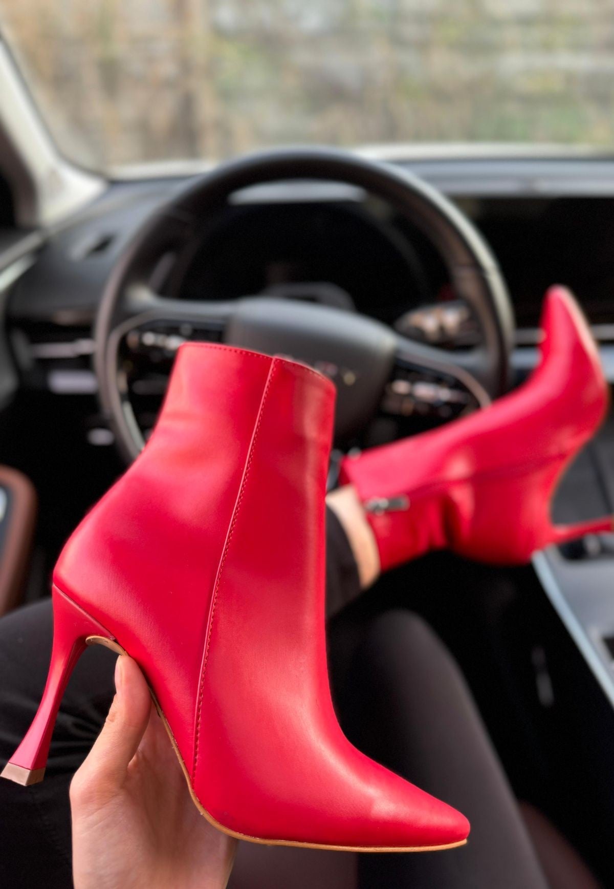 Women's Red Leather High Heel Boots - STREETMODE ™