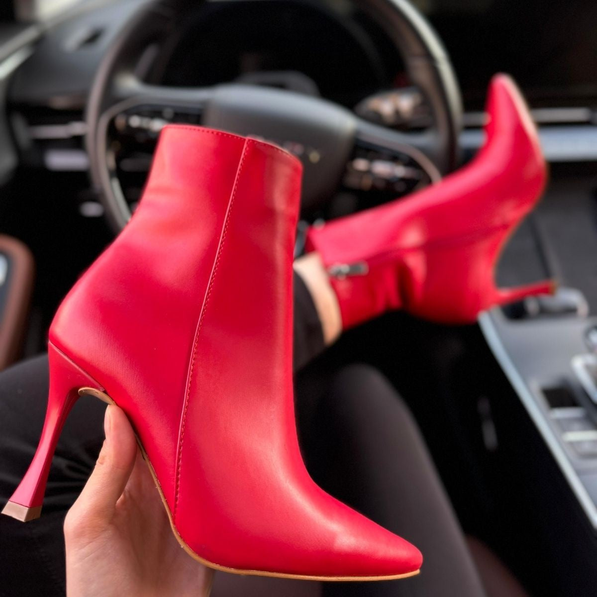 Women's Red Leather High Heel Boots - STREETMODE ™