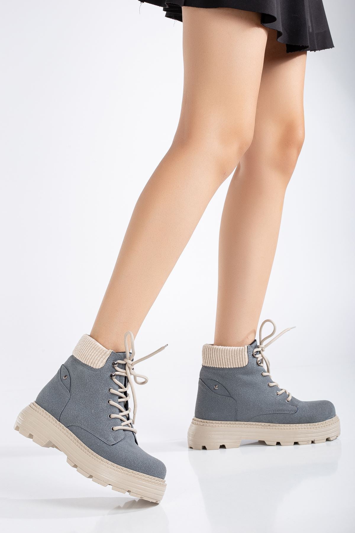 Grey Suede Cat Lace Detail Women's Boots