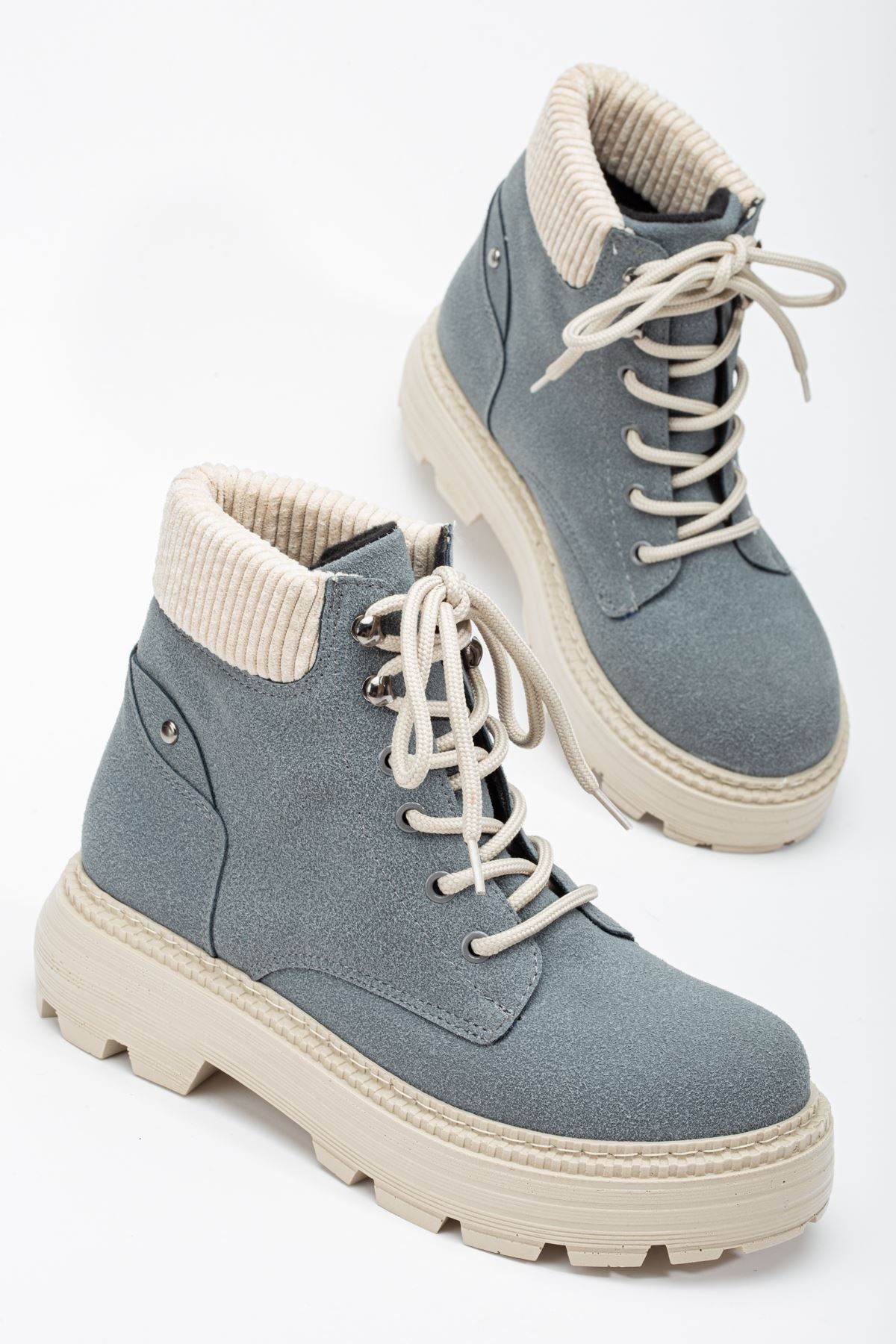 Grey Suede Cat Lace Detail Women's Boots - STREETMODE ™