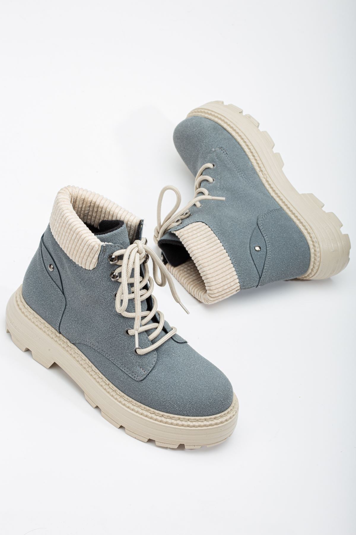 Grey Suede Cat Lace Detail Women's Boots - STREETMODE ™