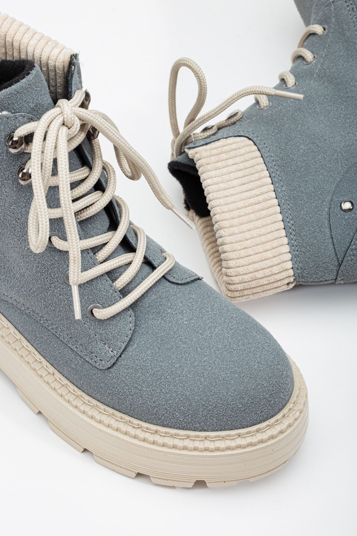 Grey Suede Cat Lace Detail Women's Boots - STREETMODE ™