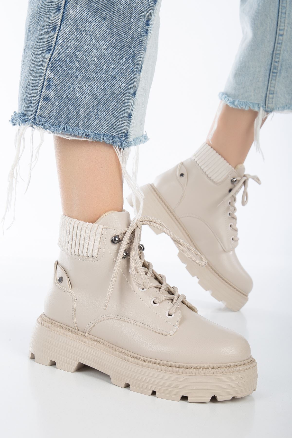 Cream lace boots best sale