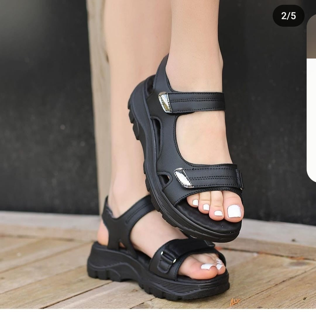 Women's Jrita Black Leather Sandals - STREETMODE ™