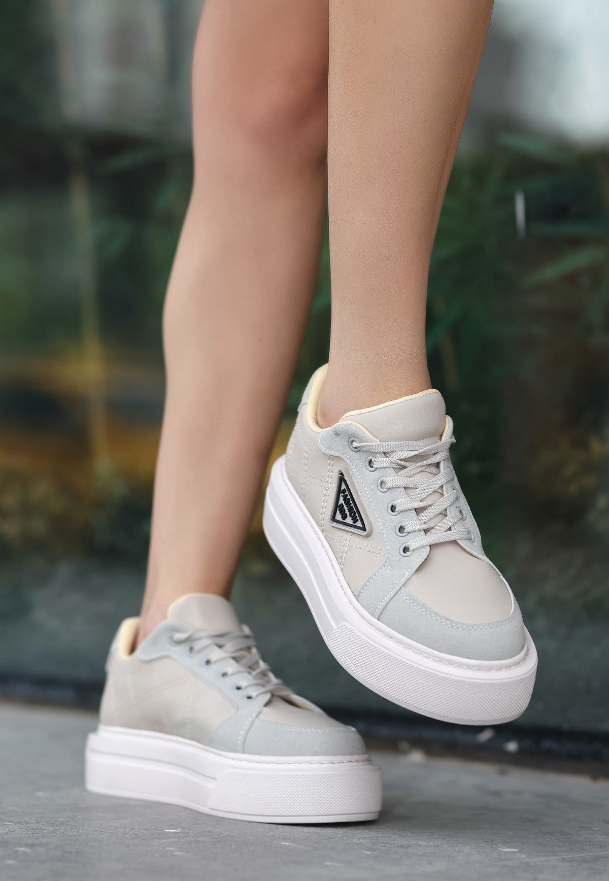 Women's Julya Beige Leather Laced Sports Shoes - STREETMODE ™