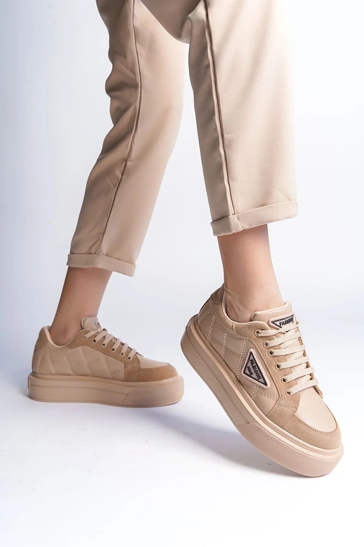 Women's Julya Nude Leather Laced Sports Shoes - STREETMODE ™