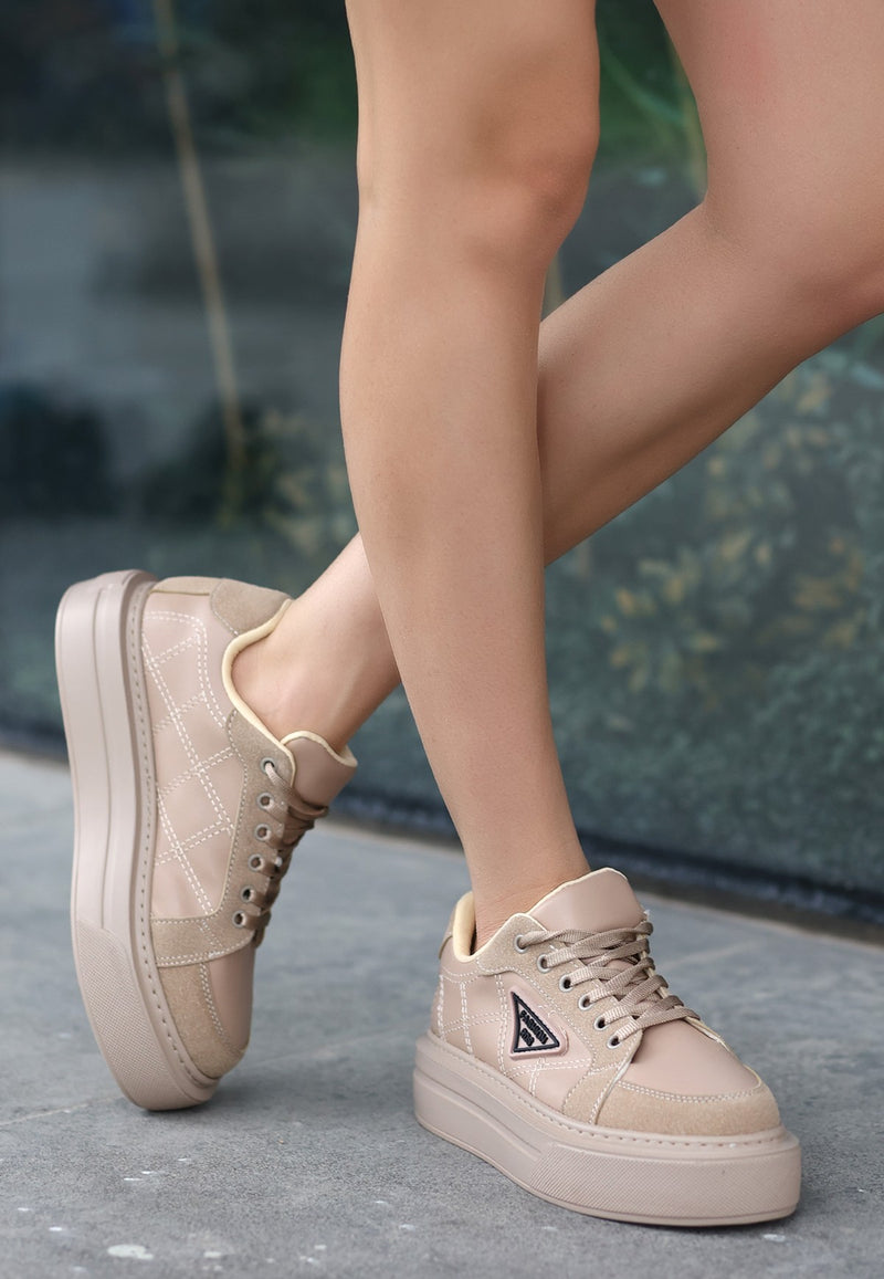 Women's Julya Nude Leather Laced Sports Shoes - STREETMODE ™