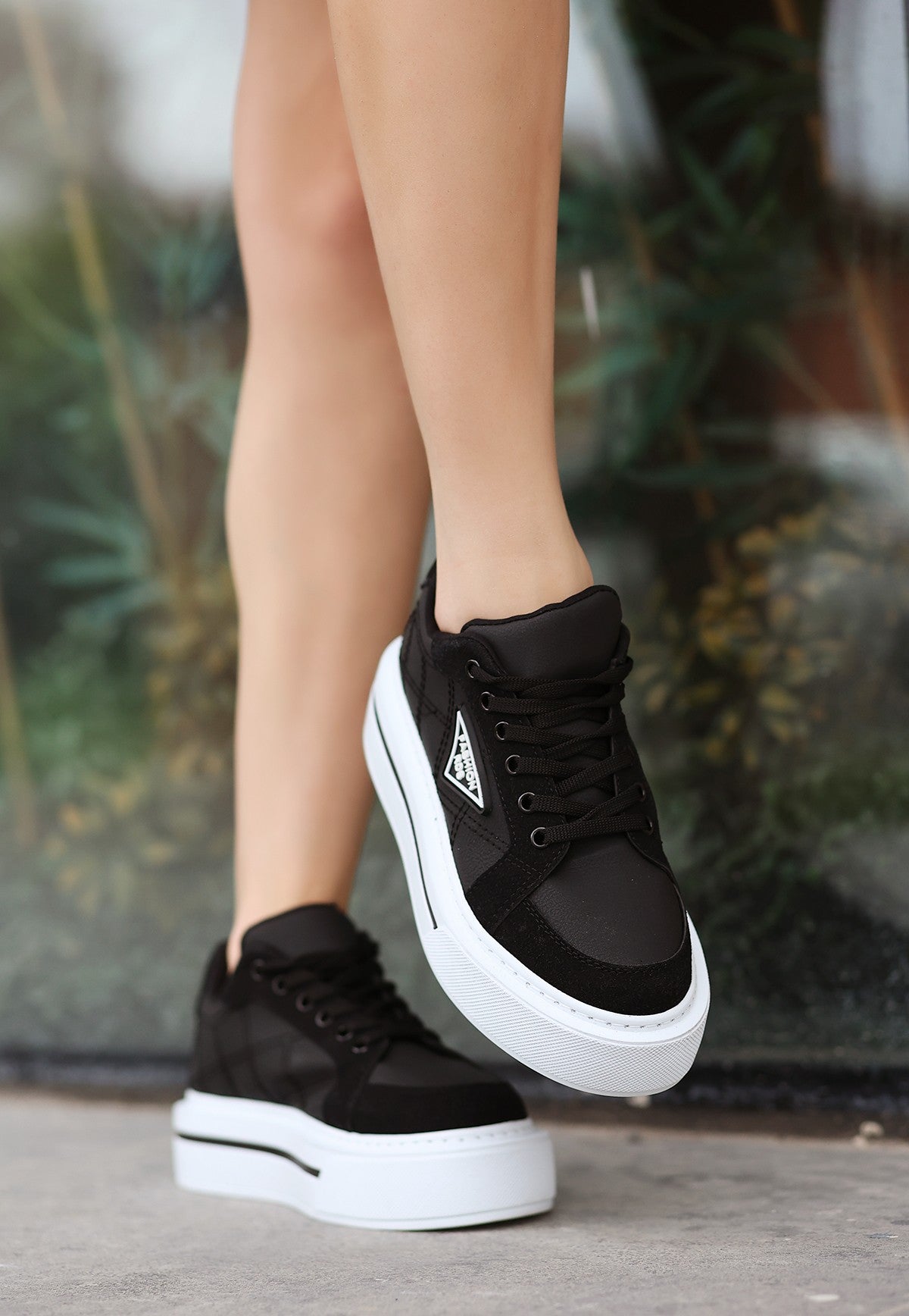 Women's Julya Black Skin White Sole Lace Up Sports Shoes - STREETMODE ™