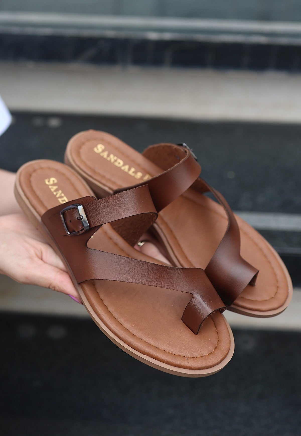 Women's Juni Brown Leather Slippers - STREETMODE ™