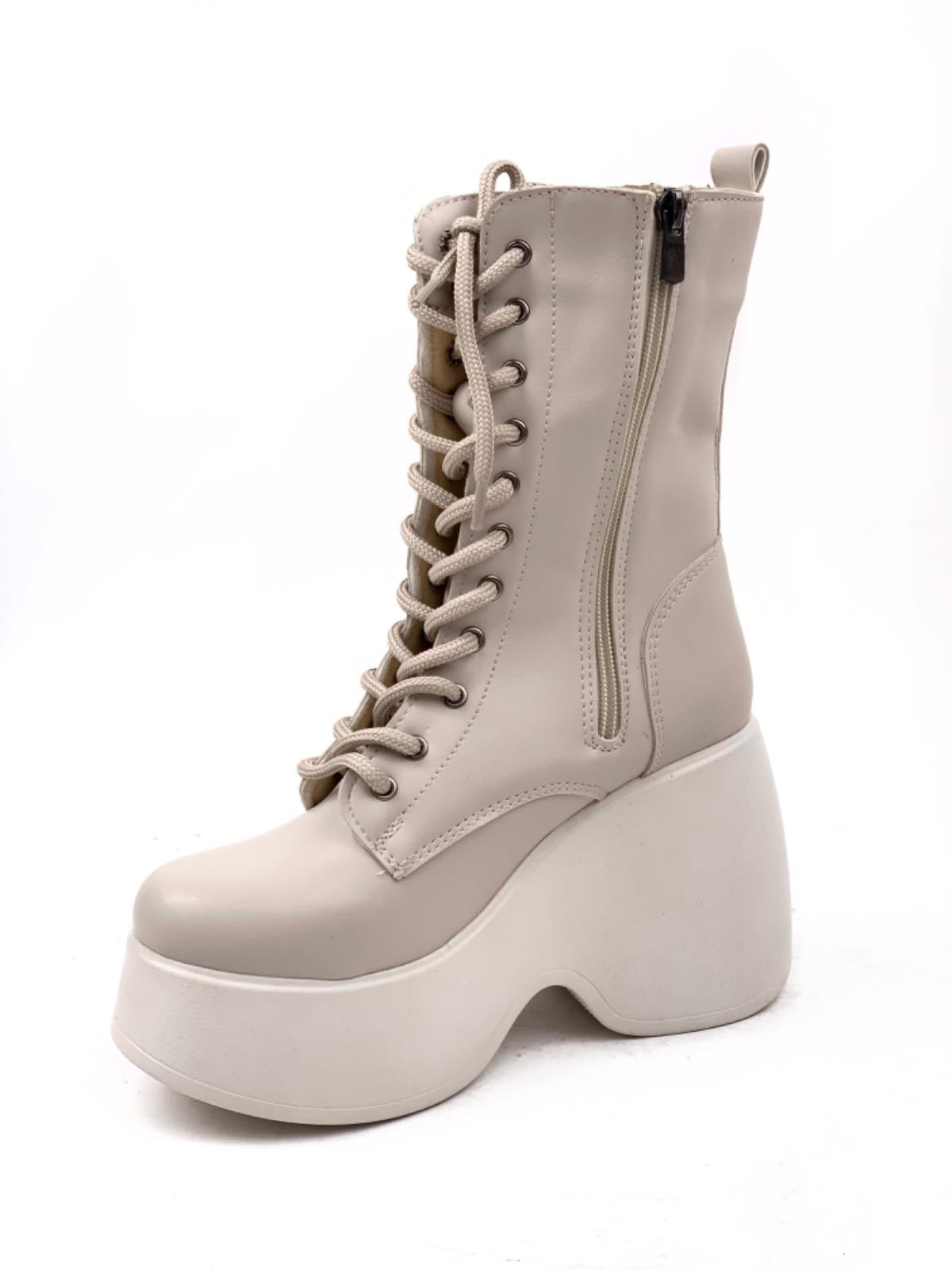 Women's Beige Karr Skin Faux Leather Padding High Sole Boots - STREETMODE ™
