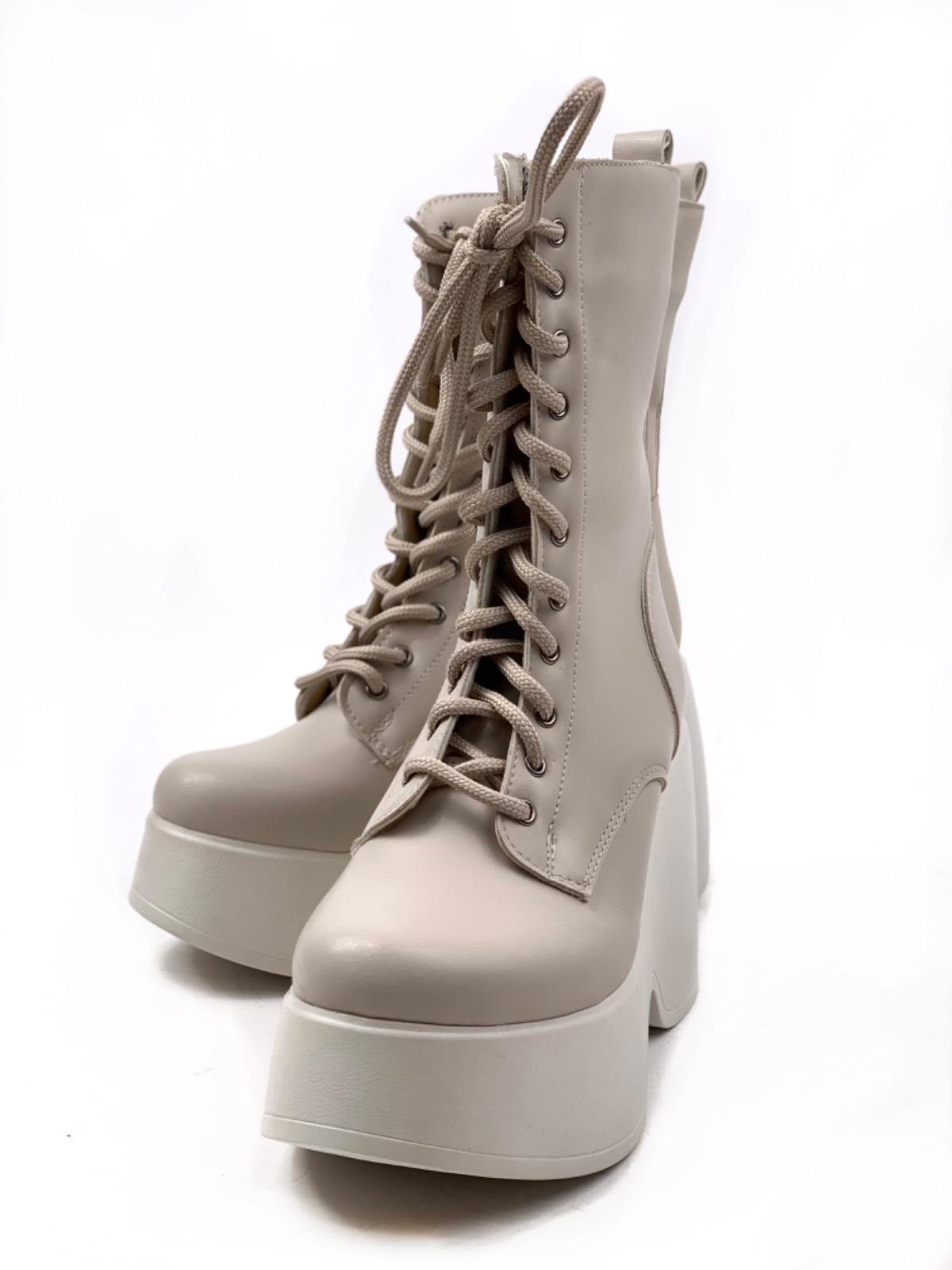 Women's Beige Karr Skin Faux Leather Padding High Sole Boots - STREETMODE ™