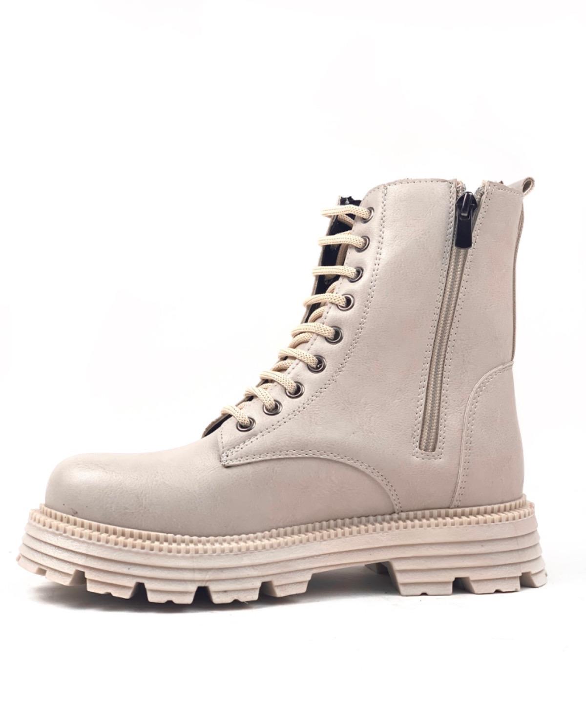 Women's Beige Kasn Zippered Lace-Up Boots - STREETMODE ™