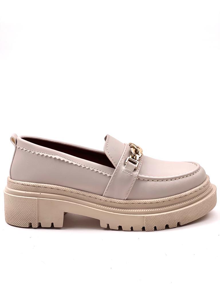 Women's Beige Moxy Skin Poly Orthopedic Comfort Sole Chain Oxford Moccasin High Sole Shoes - STREETMODE ™