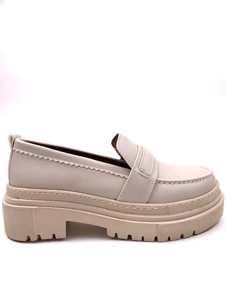 Women's Beige Poxy Skin Poly Orthopedic Comfort Sole Oxford Moccasin High Sole Shoes - STREETMODE ™