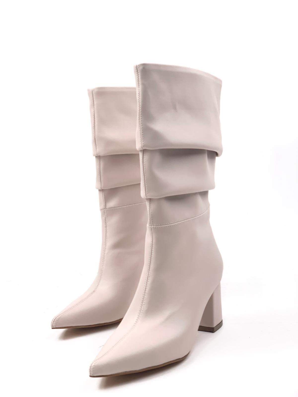 Women's Beige Shipped Short Cowboy Boots - STREETMODE ™