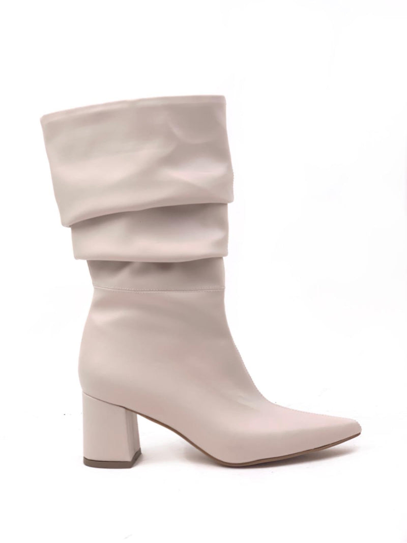 Women's Beige Shipped Short Cowboy Boots - STREETMODE ™