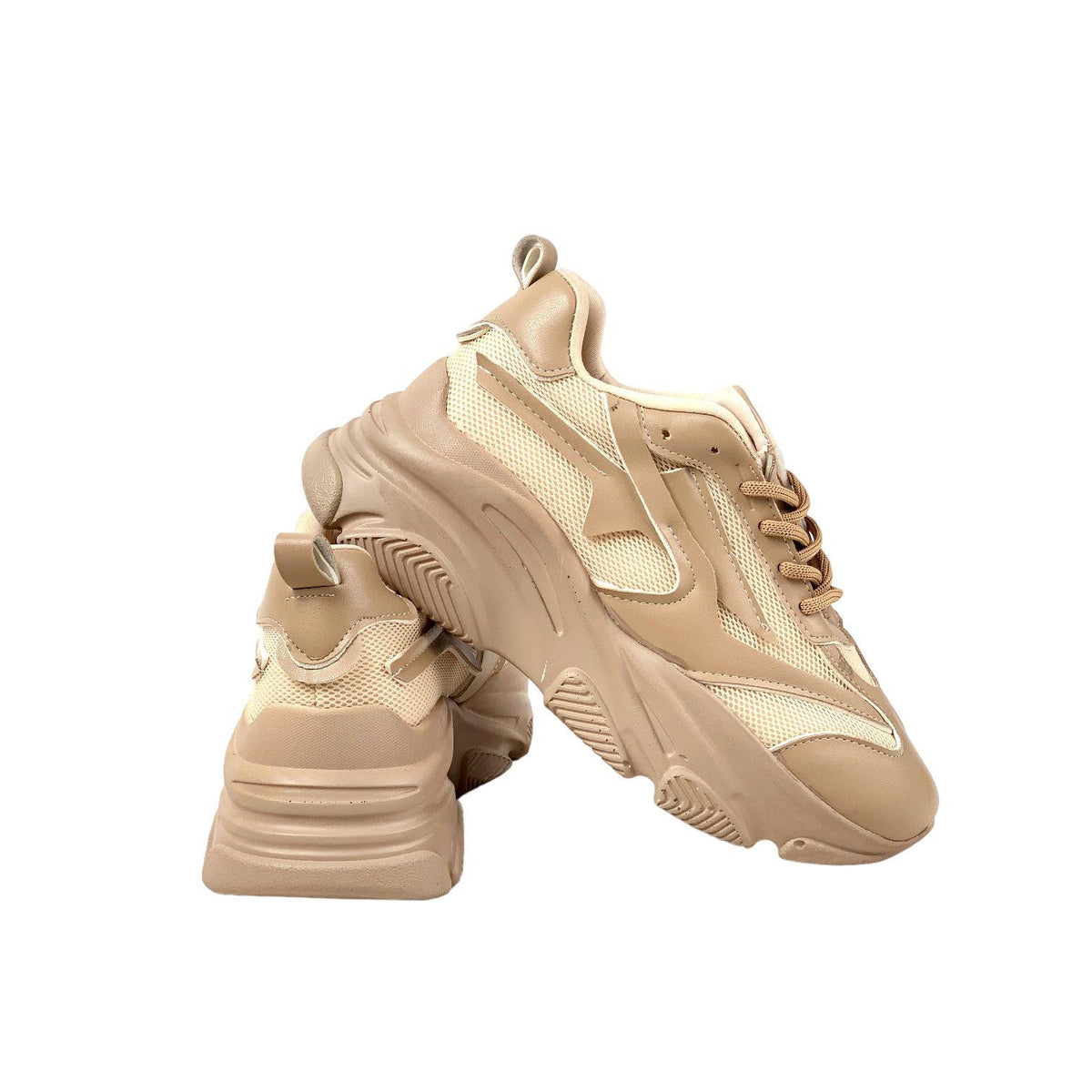 Women's beige high-soled mesh detailed sneakers daily sports shoes - STREETMODE ™