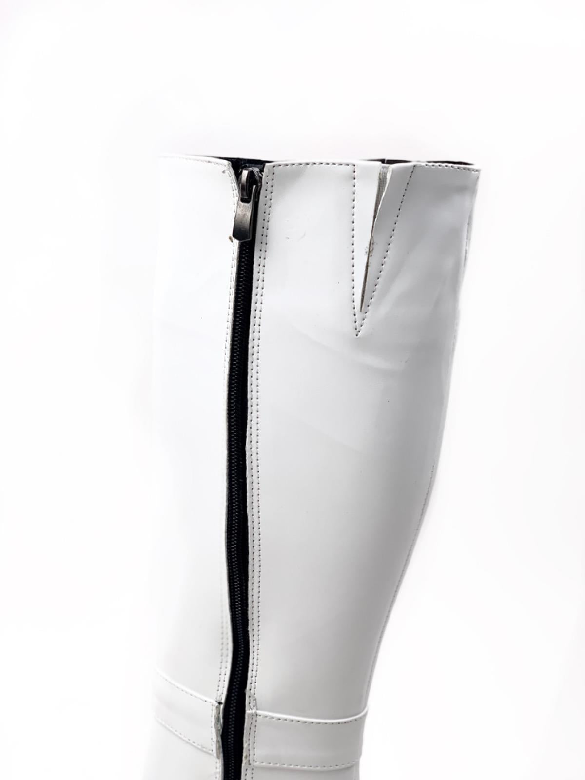 Women's White Parg Below Knee Buckled Leather Look Boots - STREETMODE ™