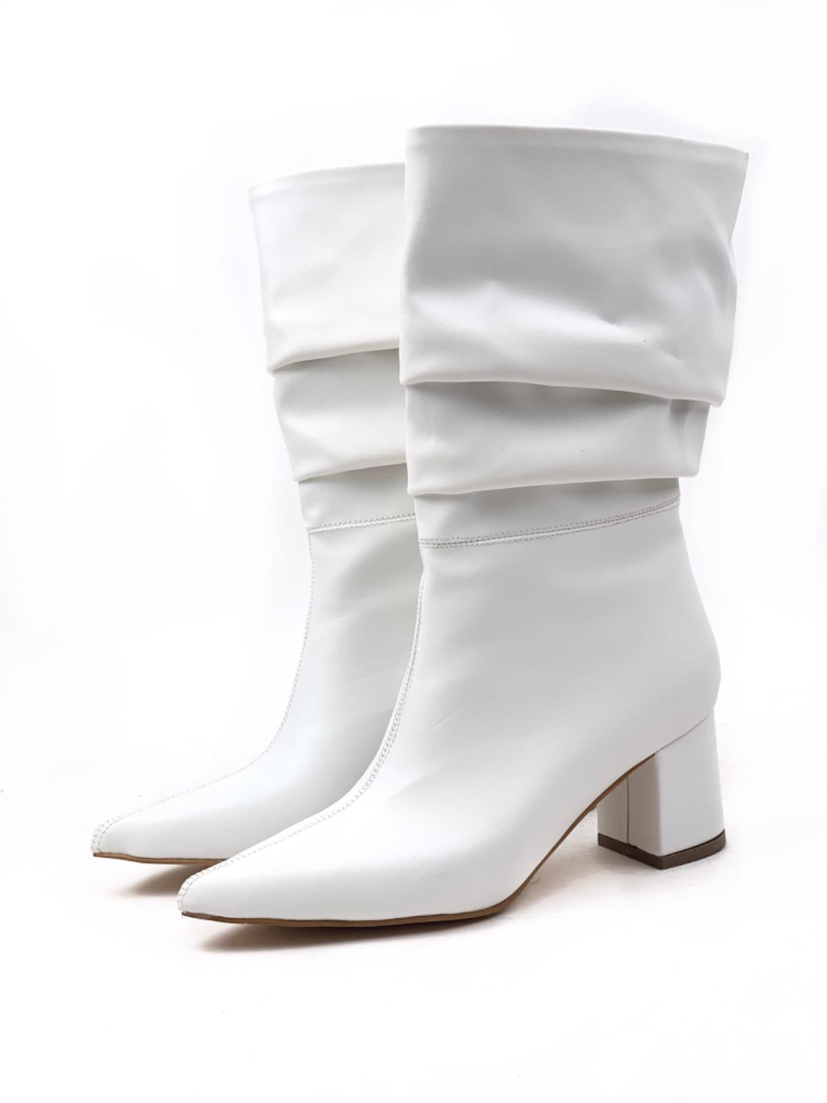 Women's White Shipped Short Cowboy Boots - STREETMODE ™