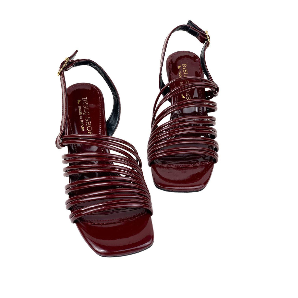 Women's Calç Claret Red Patent Leather Heeled Ankle Strap Sandals