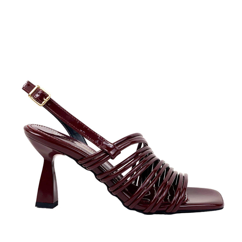 Women's Calç Claret Red Patent Leather Heeled Ankle Strap Sandals - STREETMODE ™