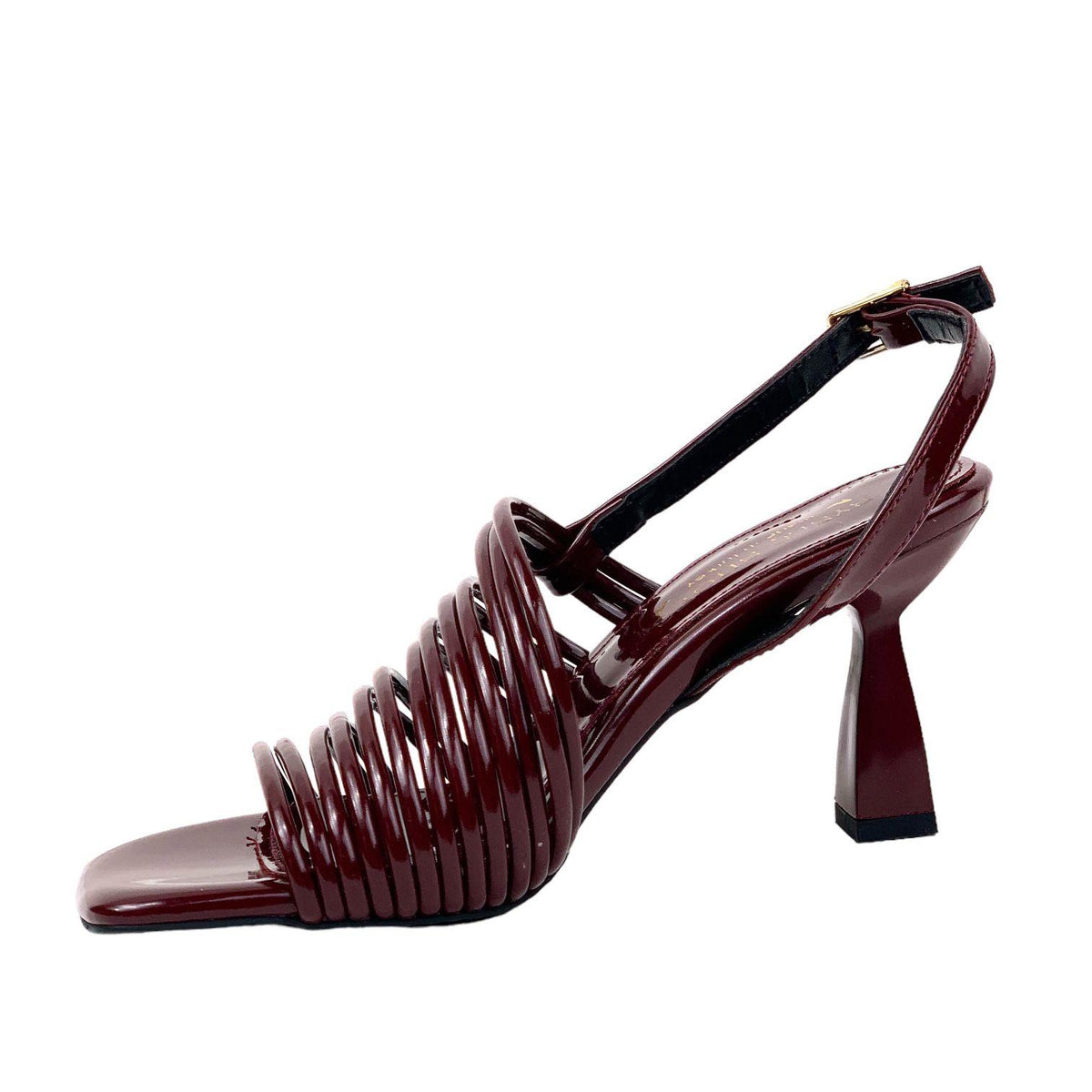 Women's Calç Claret Red Patent Leather Heeled Ankle Strap Sandals - STREETMODE ™