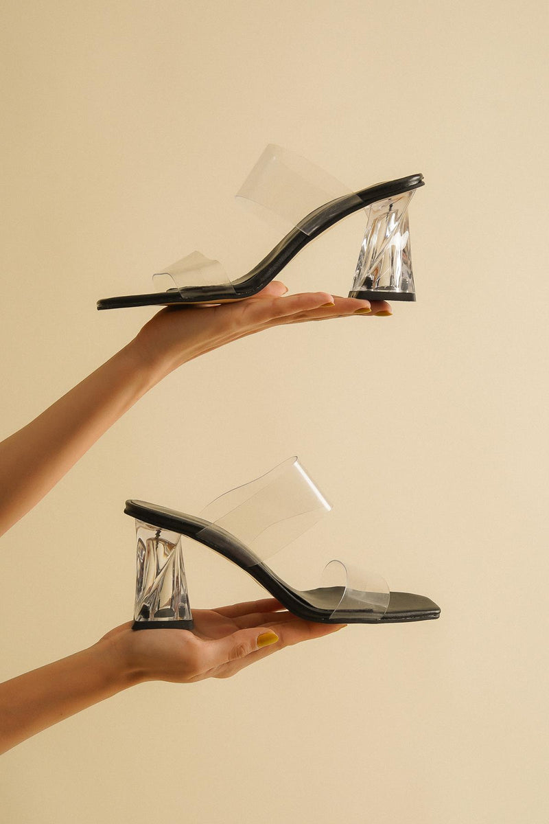 Women's Delv Black High Twist Transparent Heel Double Transparent Tape Slippers - STREETMODE ™