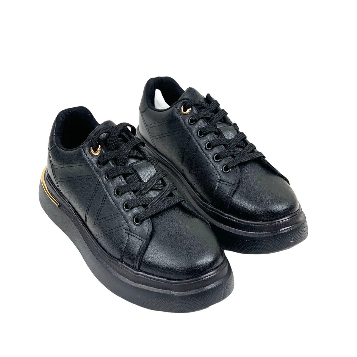 Women's Eryl BlackGold Laced Casual Sports Shoes Sneaker 3 Cm