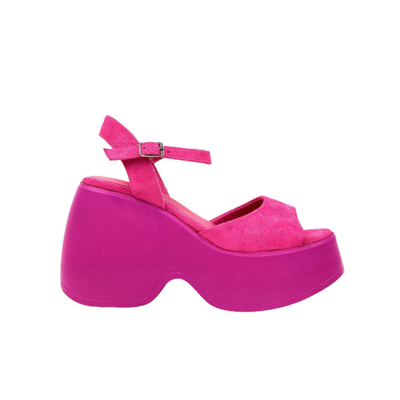 Women's Fass Fuchsia Suede Platform High Sole Single Strap Sandals 10Cm - STREETMODE ™