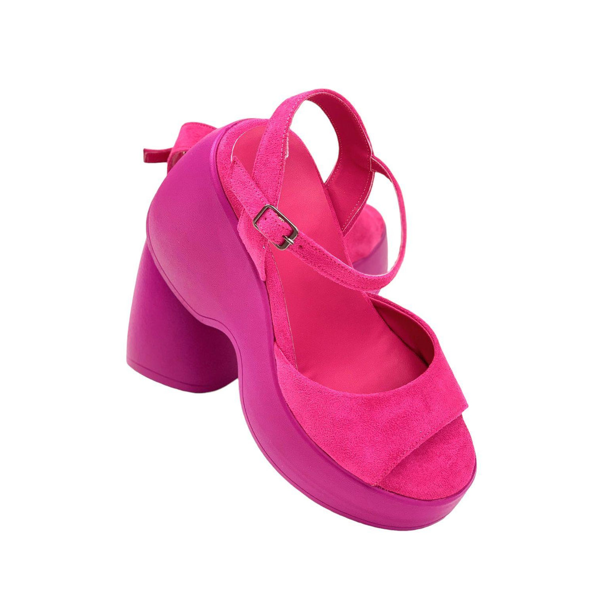 Women's Fass Fuchsia Suede Platform High Sole Single Strap Sandals 10Cm - STREETMODE ™
