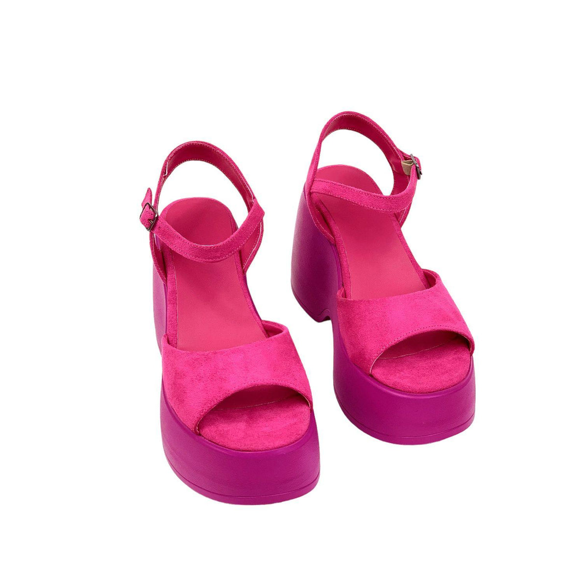 Women's Fass Fuchsia Suede Platform High Sole Single Strap Sandals 10Cm - STREETMODE ™
