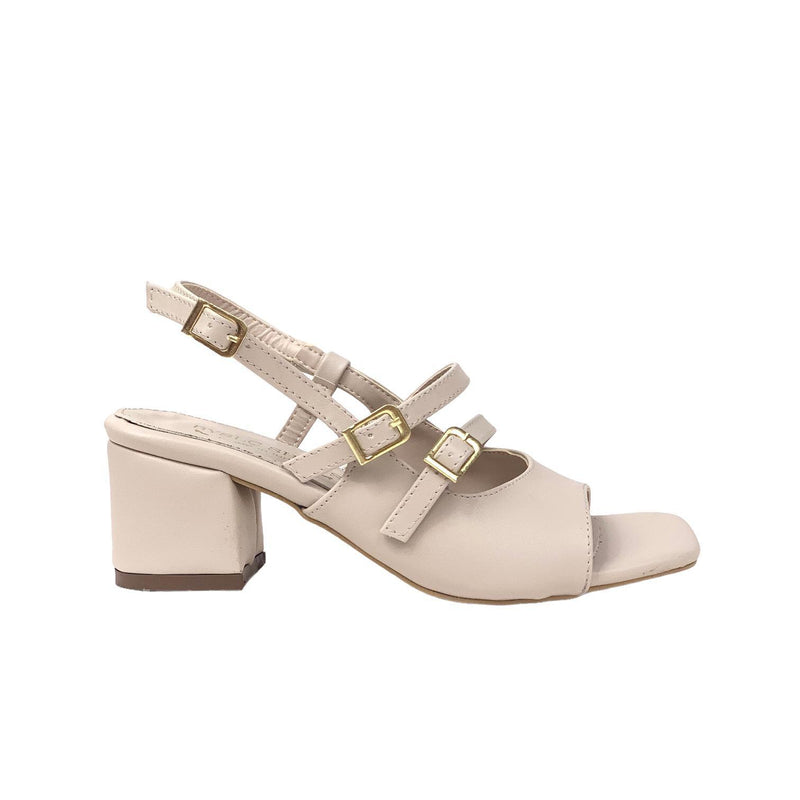 Women's Fonka Beige Skin Low Heel Buckle Sandals 5 cm - STREETMODE ™