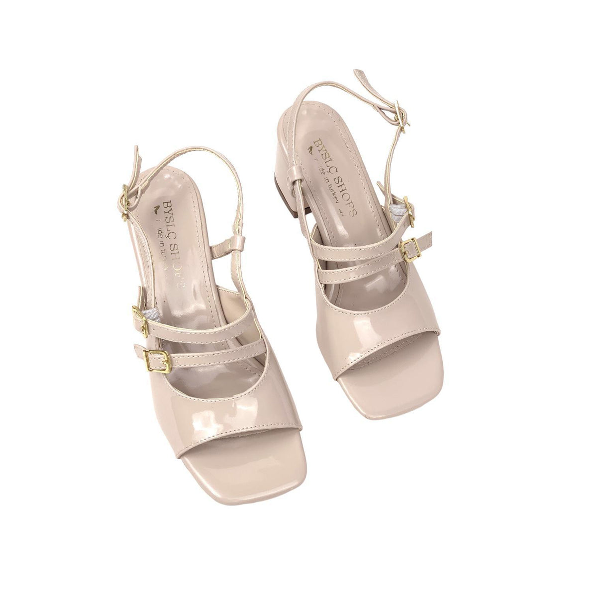 Women's Fonka Beige Patent Leather Low Heel Buckle Sandals 5 cm - STREETMODE ™