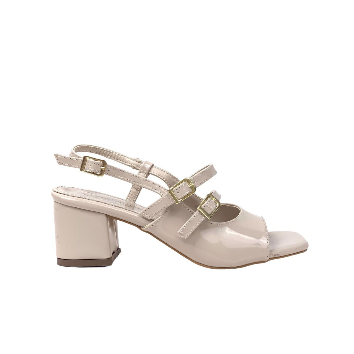 Women's Fonka Beige Patent Leather Low Heel Buckle Sandals 5 cm - STREETMODE ™