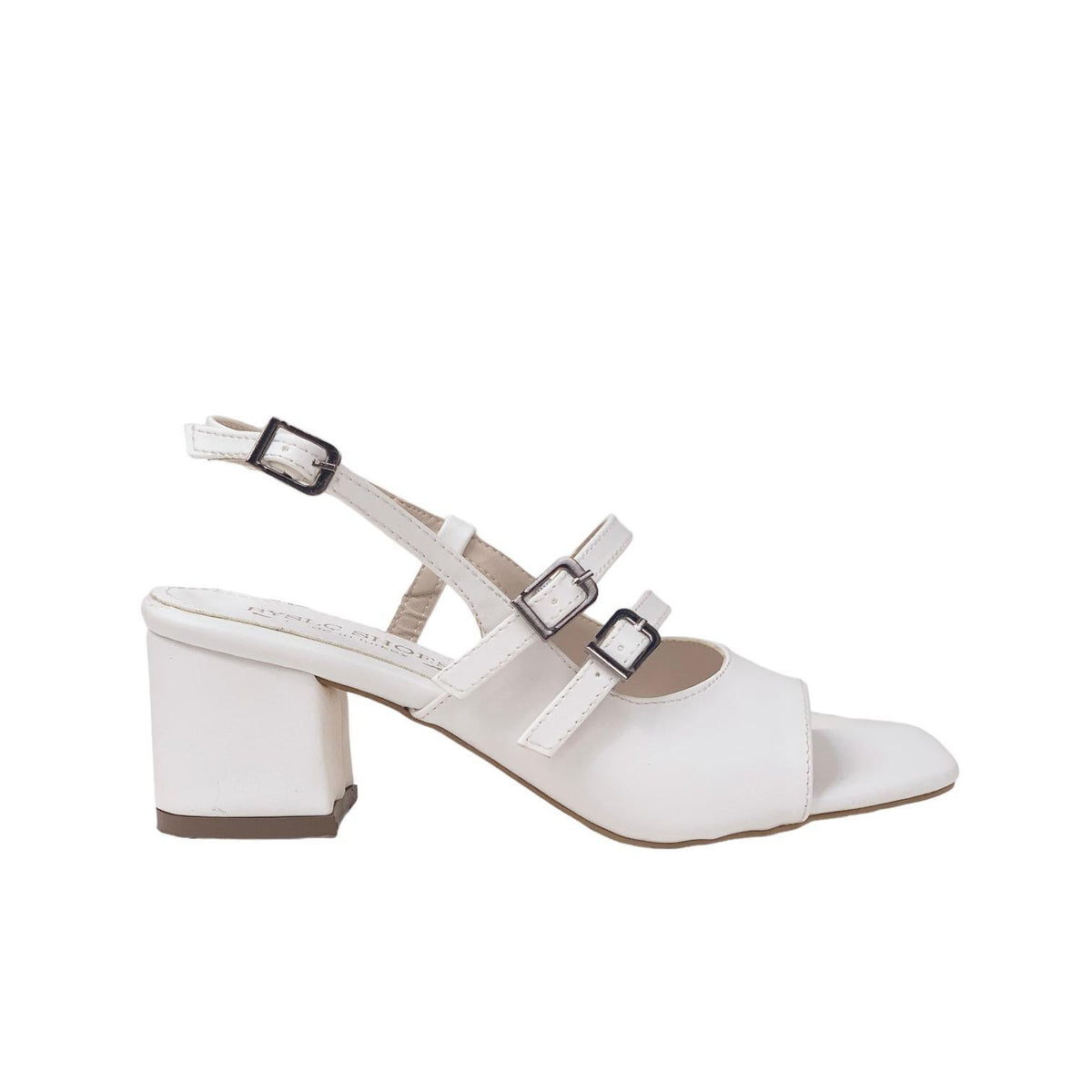 Women's Fonka White Skin Low Heel Buckle Sandals 5 cm - STREETMODE ™