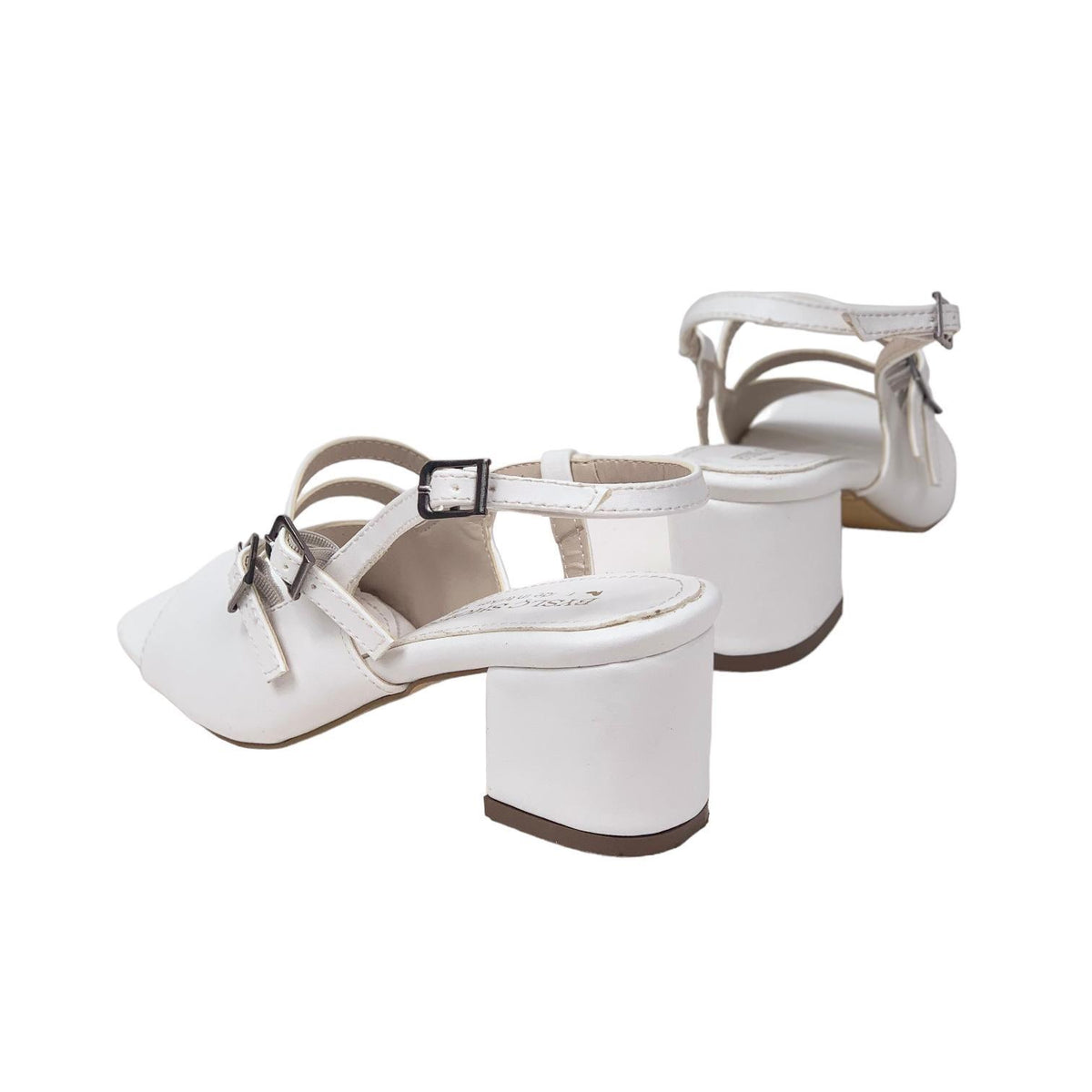 Women's Fonka White Skin Low Heel Buckle Sandals 5 cm - STREETMODE ™