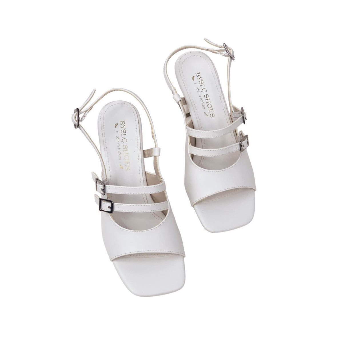 Women's Fonka White Skin Low Heel Buckle Sandals 5 cm - STREETMODE ™