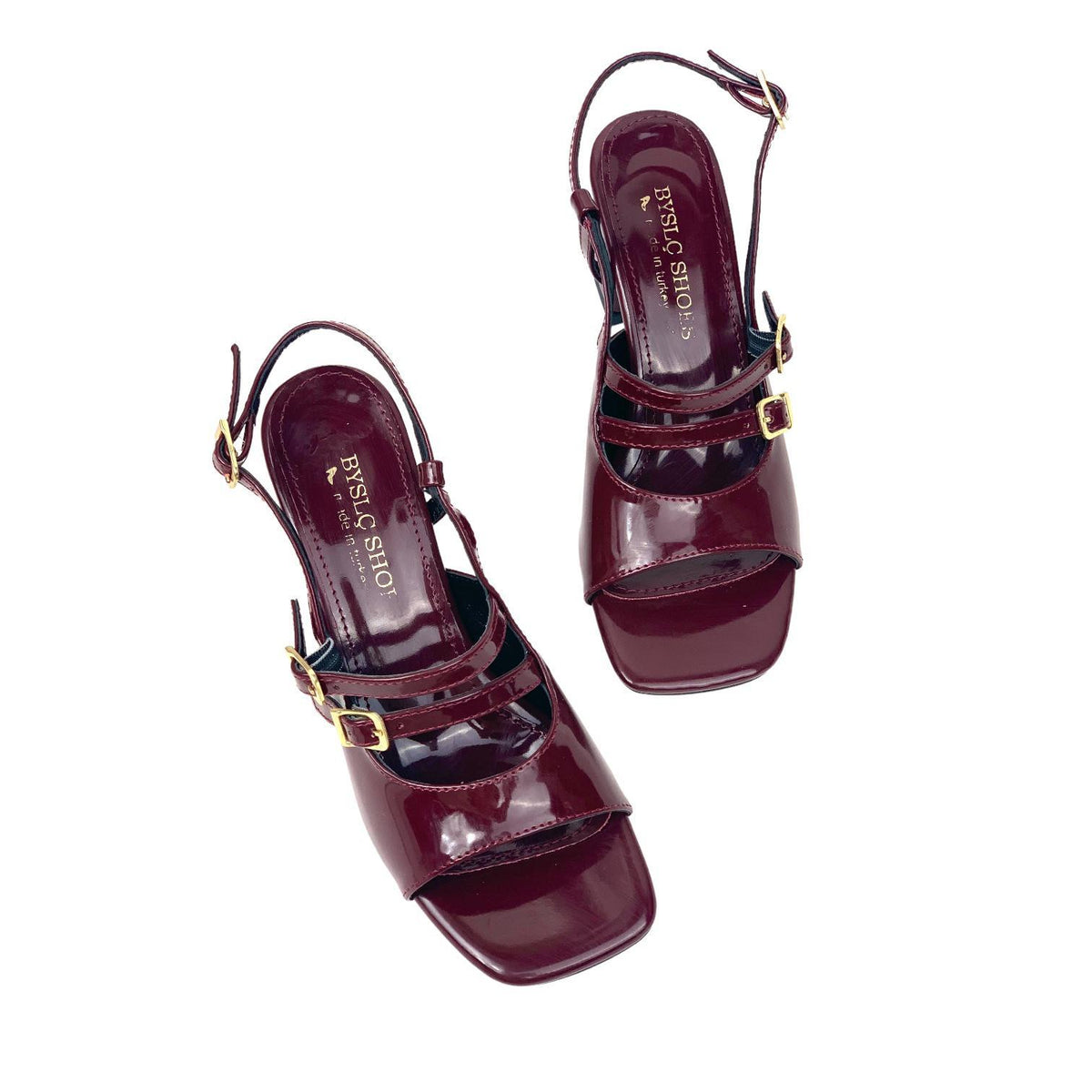 Women's Fonka Claret Red Patent Leather Low Heel Buckle Sandals 5 cm - STREETMODE ™