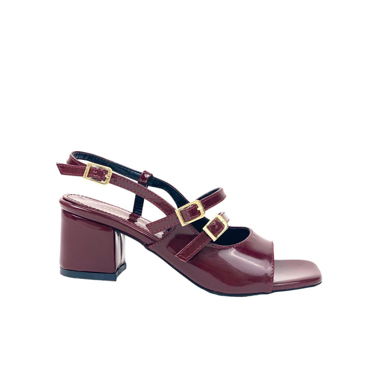 Women's Fonka Claret Red Patent Leather Low Heel Buckle Sandals 5 cm - STREETMODE ™