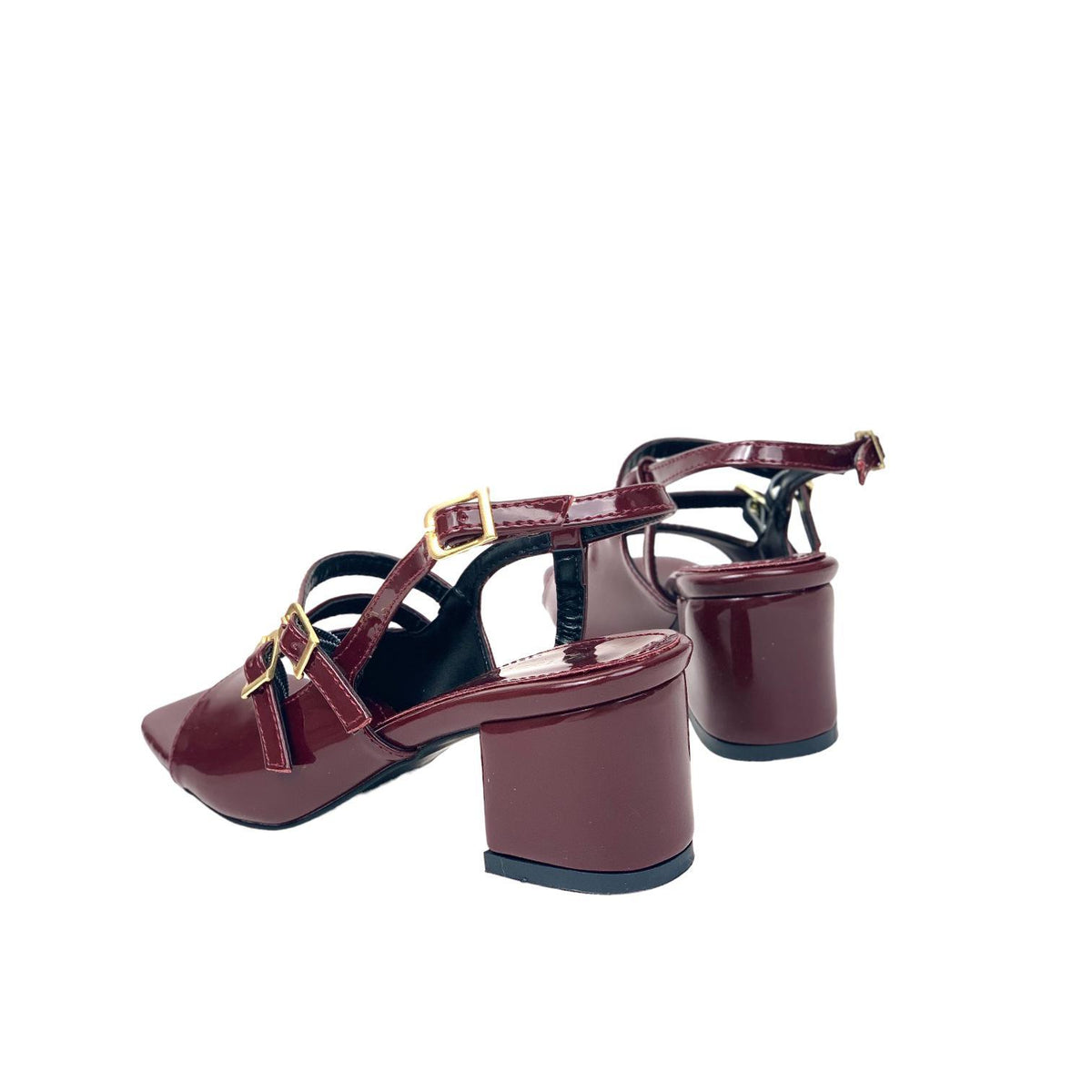 Women's Fonka Claret Red Patent Leather Low Heel Buckle Sandals 5 cm - STREETMODE ™