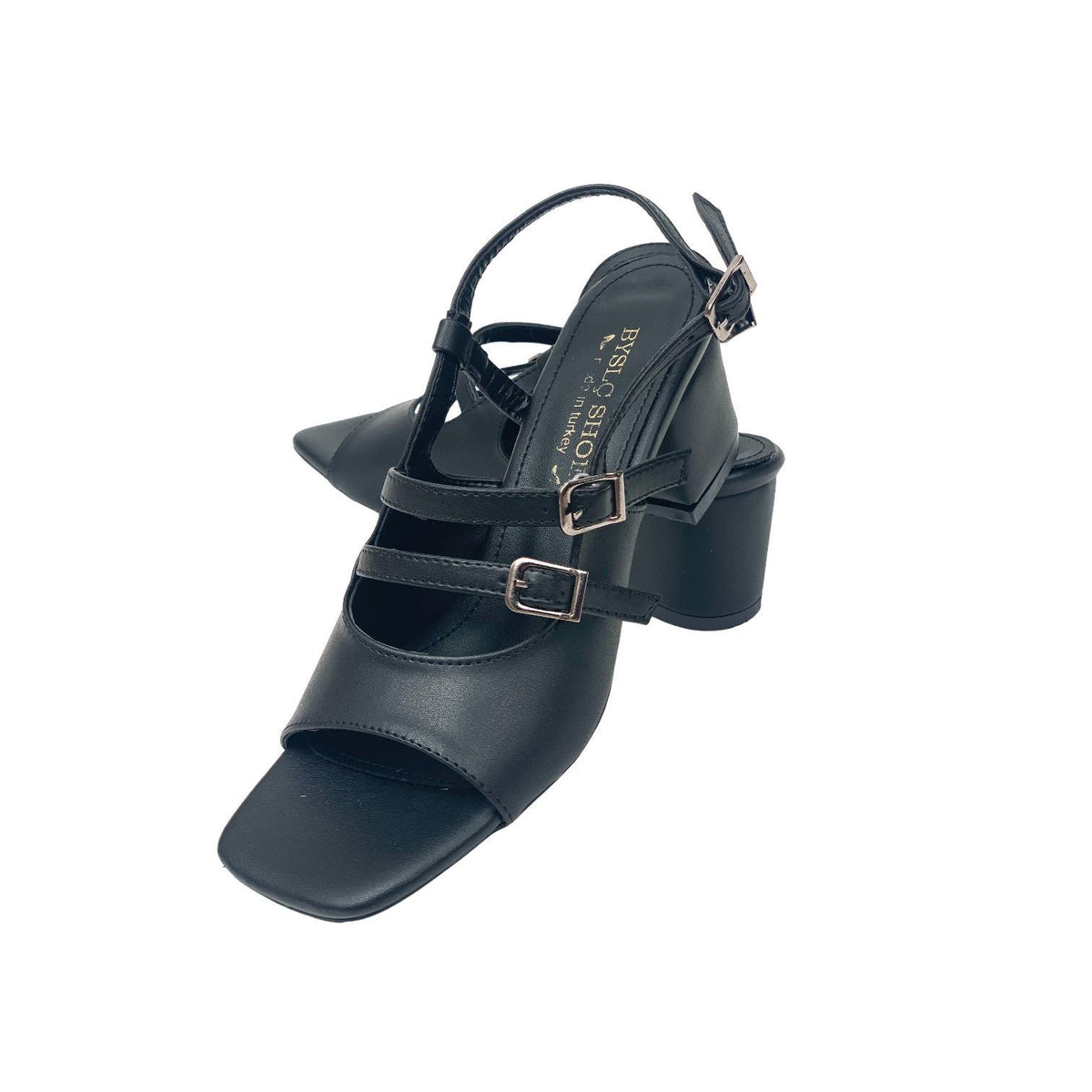 Women's Fonka Black Skin Low Heel Buckle Sandals 5 cm - STREETMODE ™