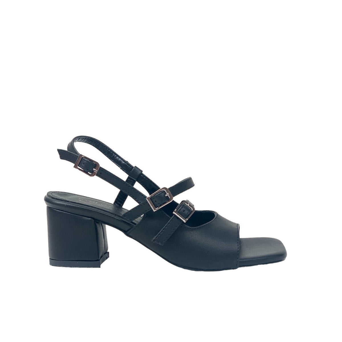 Women's Fonka Black Skin Low Heel Buckle Sandals 5 cm - STREETMODE ™